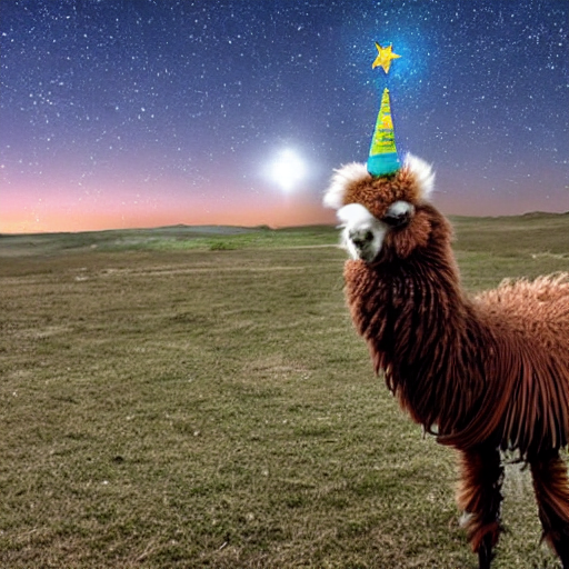 A stabley diffused llama with a blue hat