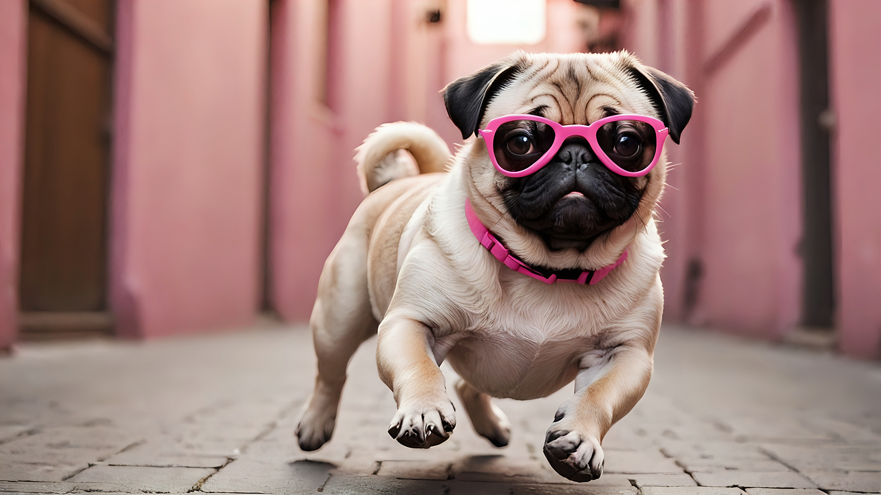 Pug in pink sunglasses